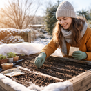 vyvýšený záhon, zvýšený záhon, žena, zima, vysievanie, siatie, sejba, výsev, vysievanie v zime, NEPOUŽÍVAŤ