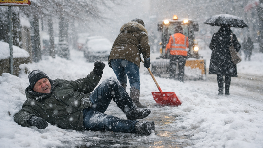 chodník, ľad, kalamita, pád, úraz, odhŕňanie,...
