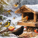 vták, vtáky, prikrmovanie, kŕmenie, kŕmidlo, sneh, zima, sýkorka, vrabec, NEPOUŽÍVAŤ