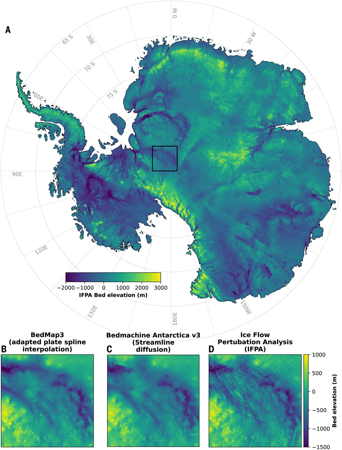 Topografická snímka Antarktídy.