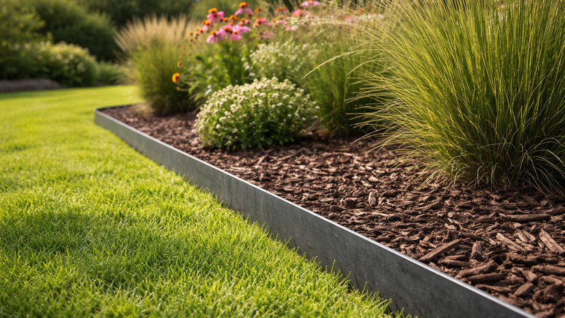 obrubník, kovový obrubník, záhrada, trávnik,...