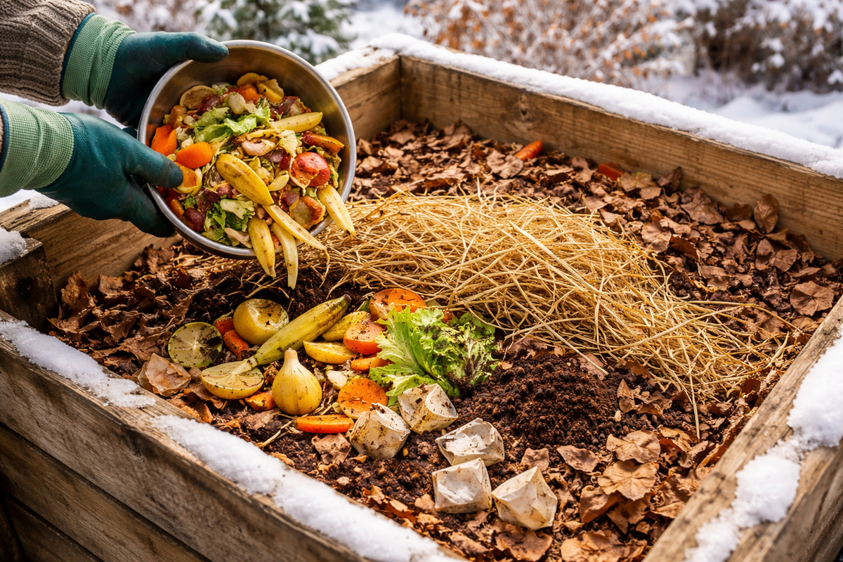 Správne vrstvenie kompostu aj v zime: kuchynský...