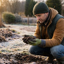 mráz, pôda, zmrznutá pôda, zamrznutá pôda, záhrada v zime, muž, kontrola, NEPOUŽÍVAŤ