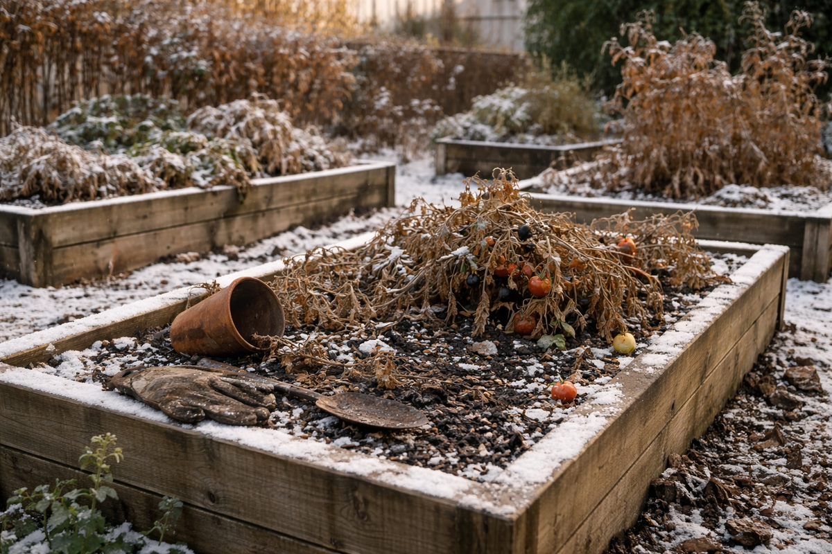 Zanedbaný vyvýšený záhon je v zime náchylný na...