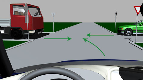 Krizovatka 3 - 1. cervene sucasne so zelenym  2. vase vozidlo