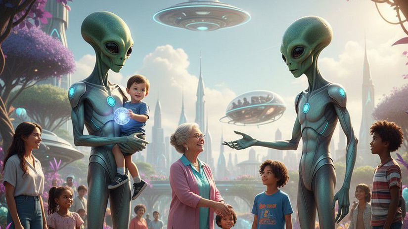 Priateľskí ufóni - obrázok vytvorený AI