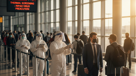 vírus, respirátor, letisko, cestovanie, meranie...