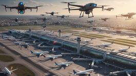 Drony nad letiskom - obrázok vytvorený AI