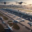 Drony nad letiskom - obrázok vytvorený AI