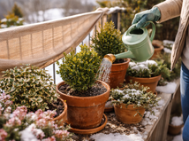 vždyzelené rastliny, zima, jeseň, mráz, polievanie, zalievanie, balkón,