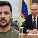 Koláž Volodymyr Zelenskyj a Vladimir Putin -...
