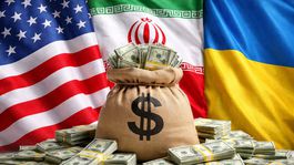 Vlajky USA IRN UKR a vrece dolárov - obrázok...