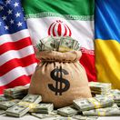 Vlajky USA IRN UKR a vrece dolárov - obrázok...