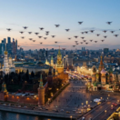 Drony nad Moskvou - obrázok vytvorený AI