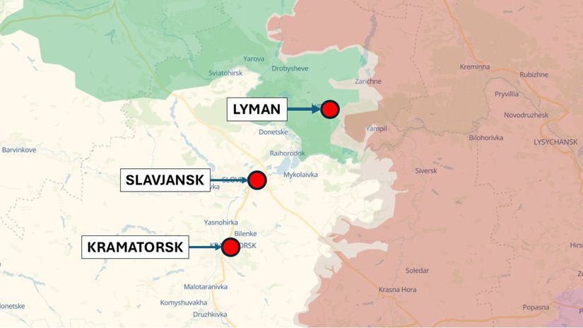 Lyman, Ukrajina 22. marca 2023 podľa DeepState