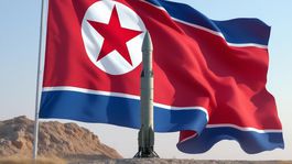 Vlajka KĽDR a Hwasong-11 - obrázok vytvorený AI