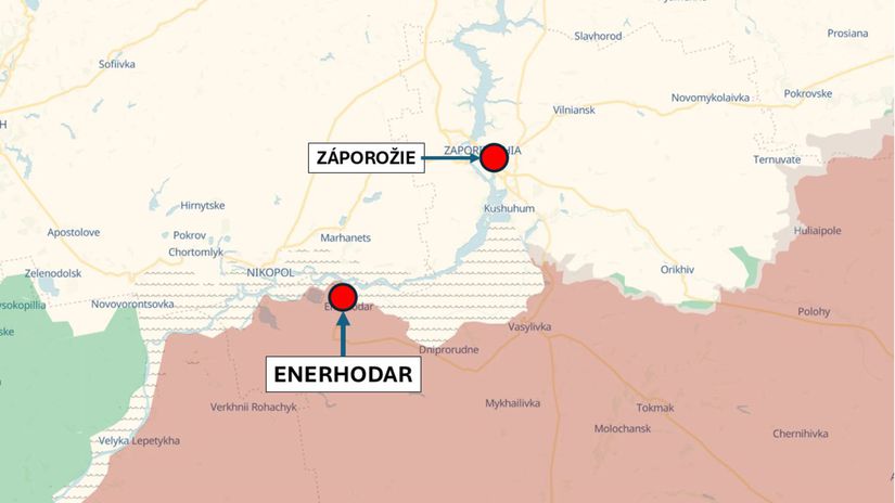 Enerhodar, Ukrajina 7. mája 2026 podľa DeepState