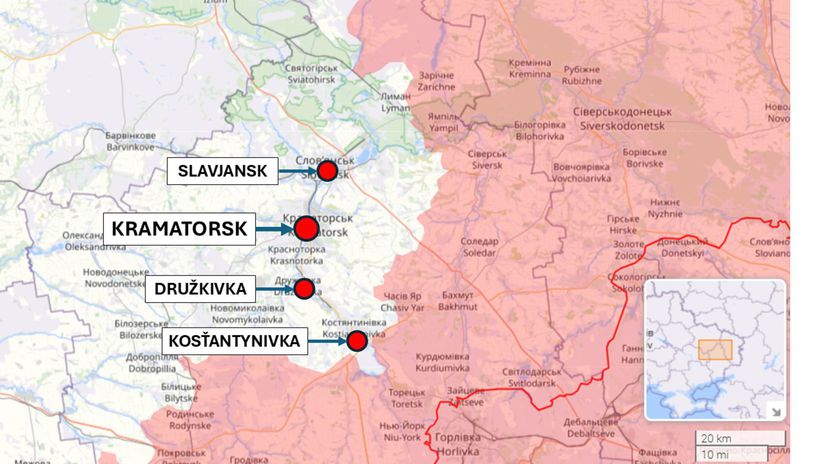 Kramatorsk, Ukrajina 9. mája 2026 podľa liveuamap