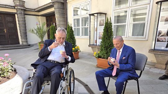 Prezidenti Miloš Zeman a Rudolf Schuster si...