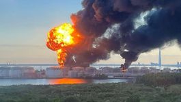 Columns of black smoke over the port of Saint Petersburg...