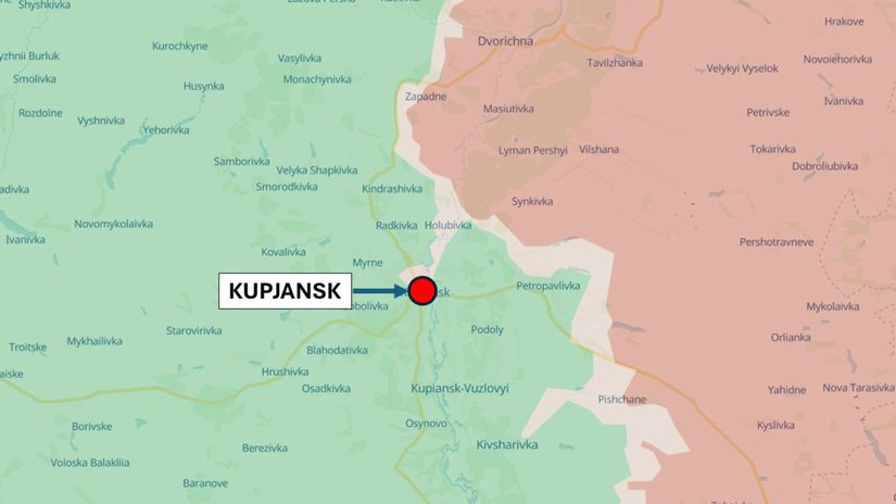 Kupjansk, Ukrajina 9. júna 2026 podľa DeepState