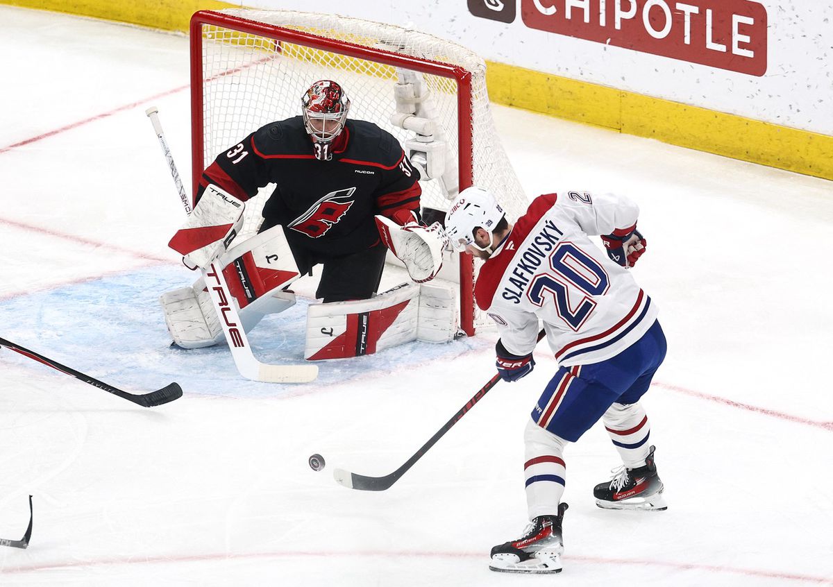 Juraj Slafkovský in the Montreal Canadiens jersey.