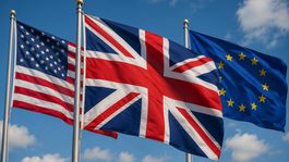 Vlajky GBR, USA, EÚ - obrázok vytvorený AI